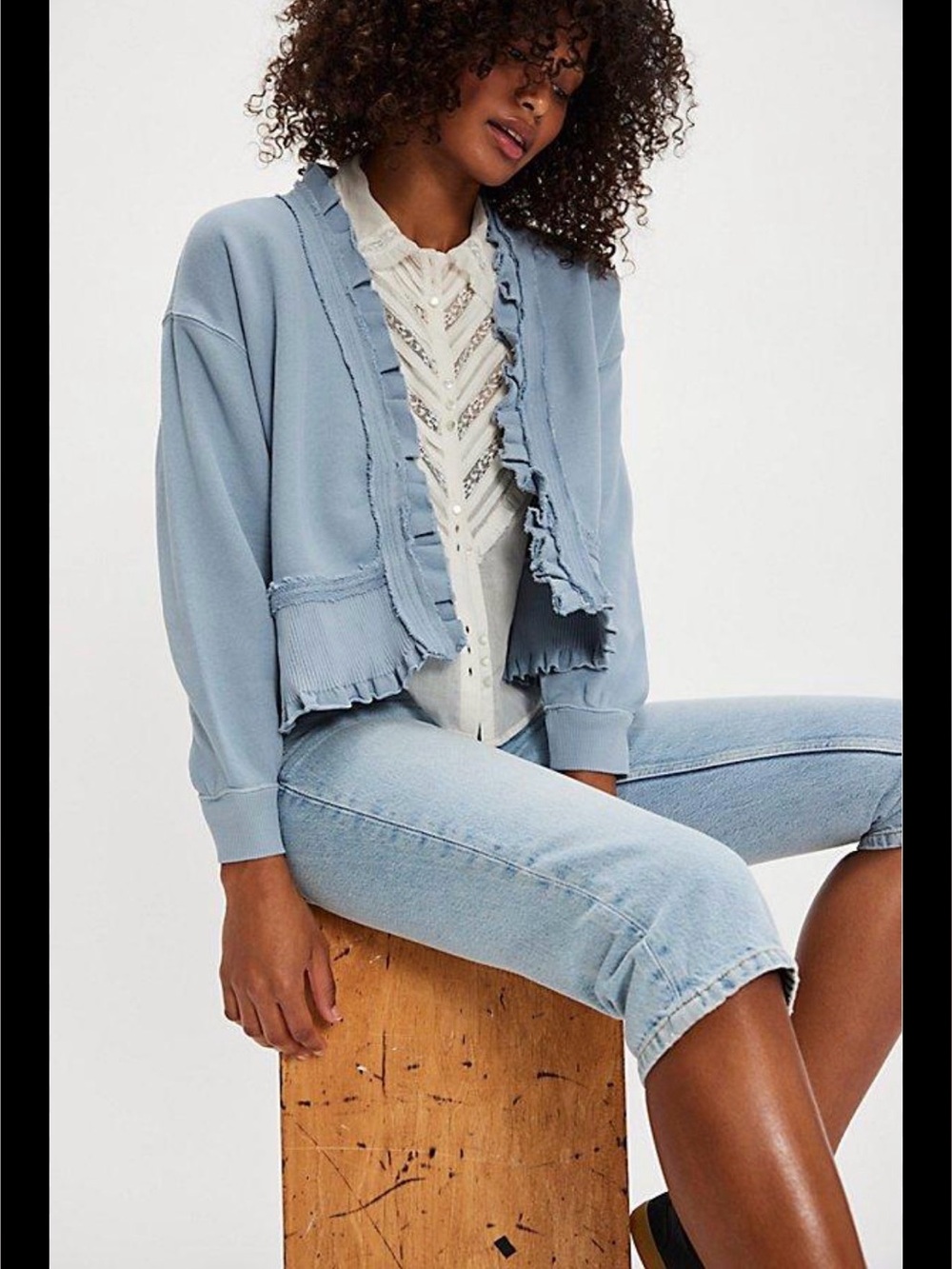 Free People Spring Fling Sweatshirt in Blue -S NWT